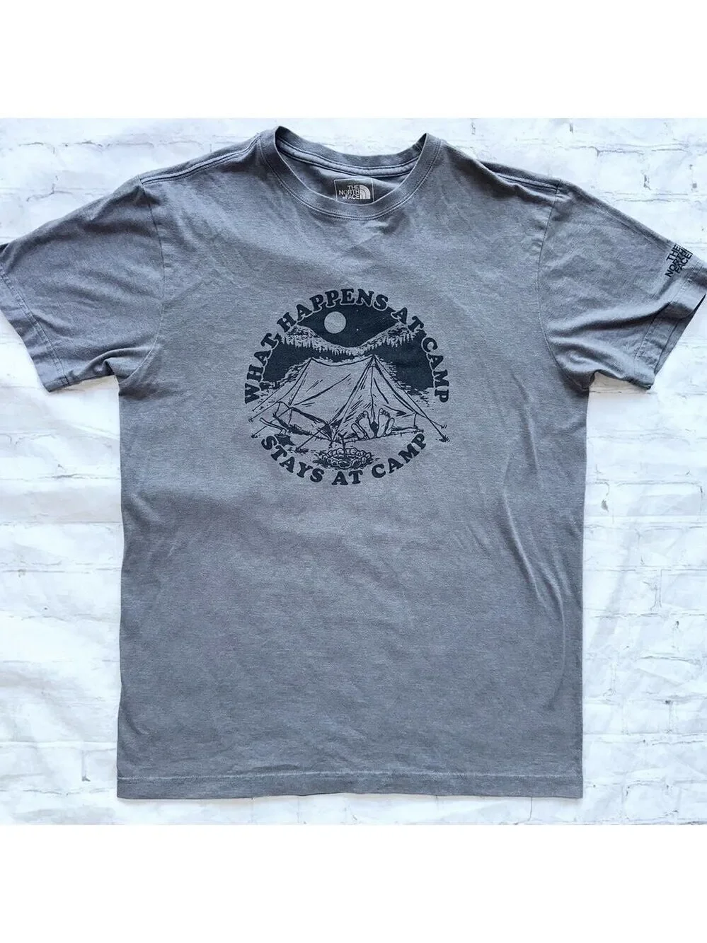 EUC Men’s Medium The North Face Slim Fit Gray Camping Graphic TShirt